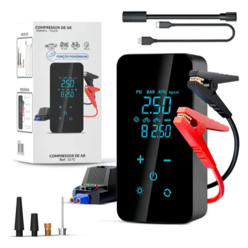 Compressor de Ar Portátil B&G Digital USB-C para Carro Moto Bicicleta