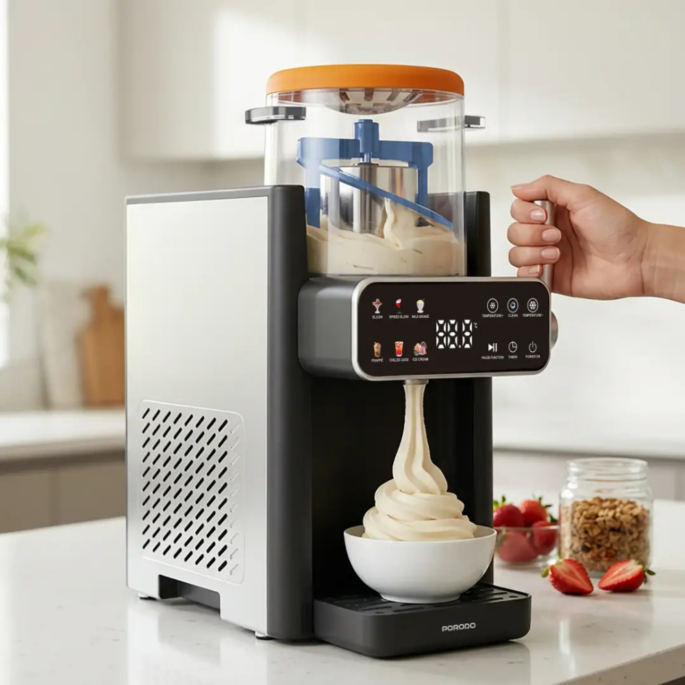 Porodo Lifestyle Frappé Ice Cream & Slushie Maker with Multi-Texture Ice Maker - Black & Orange-7232