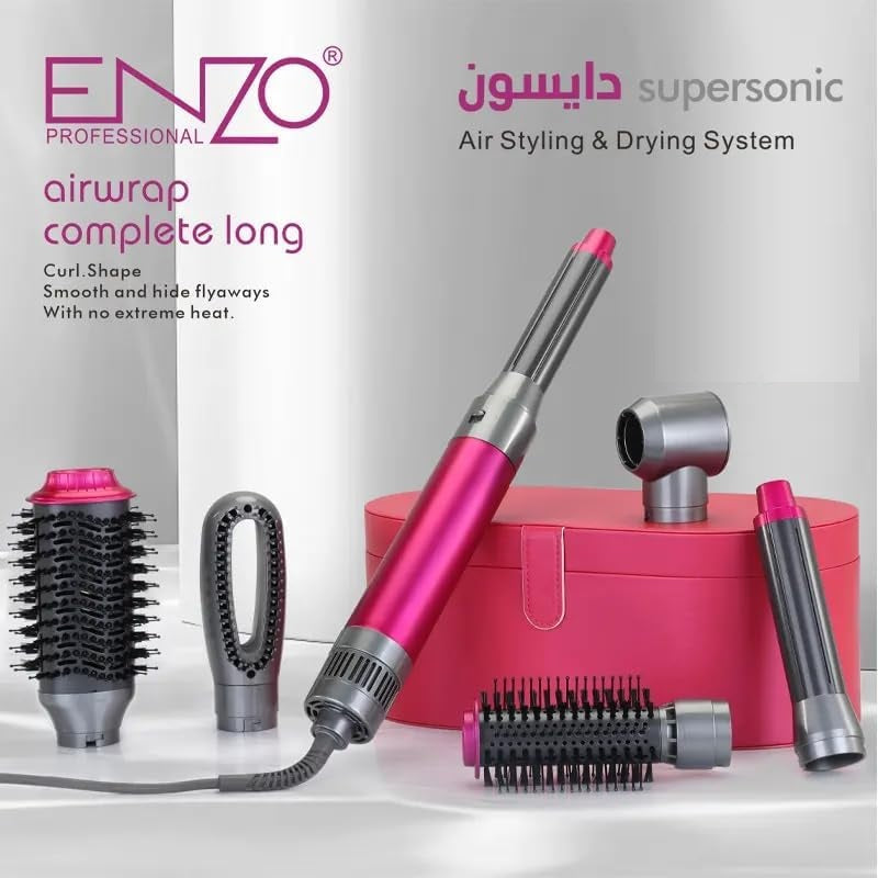 Enzo 6-in-1 Air Styling & Drying Set EN-4133 – 1500W Hair Styler with Ionic Technology – Pink