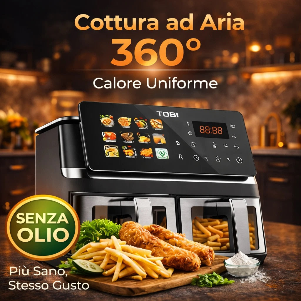 TOBI Full Color Display Air Fryer 15L 2400W Dual Basket Digital Touch Screen – Model TB-969