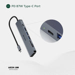 Green Lion 7 In 1 USB-C Hub, SD/TF Card Input, 87W PD, HDMI 4K@30Hz, USB 3.0 Port, USB-C and 2 USB-A 5 Gbps Data Ports, Compact Size, Compatible with MacBook Pro/Laptops