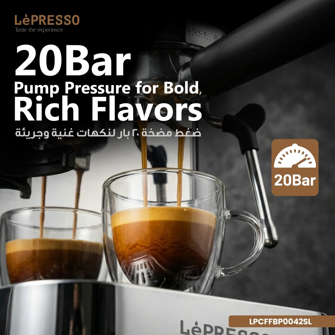 Lepresso IlBurrone 20 Bar Italian Pump Coffee Machine with Bean Grinder and Steam Wand - Silver