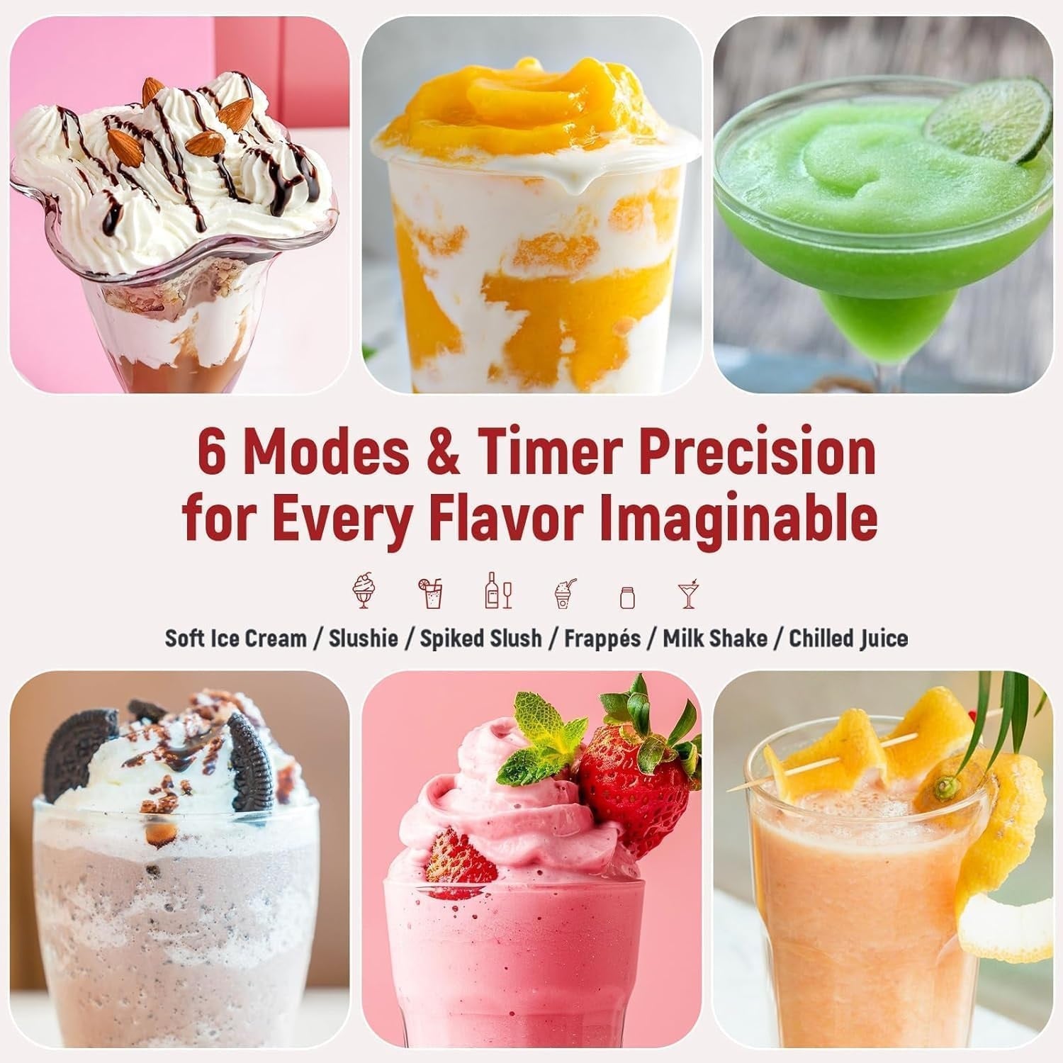 DSP KJ3085 Frozen Dessert & Slushie Maker – 1500W Electric Ice Drink Machine with Quick-Freeze, Compressor Cooling, 6 Preset Modes, Adjustable Thickness & One-Touch Control – Stainless Steel