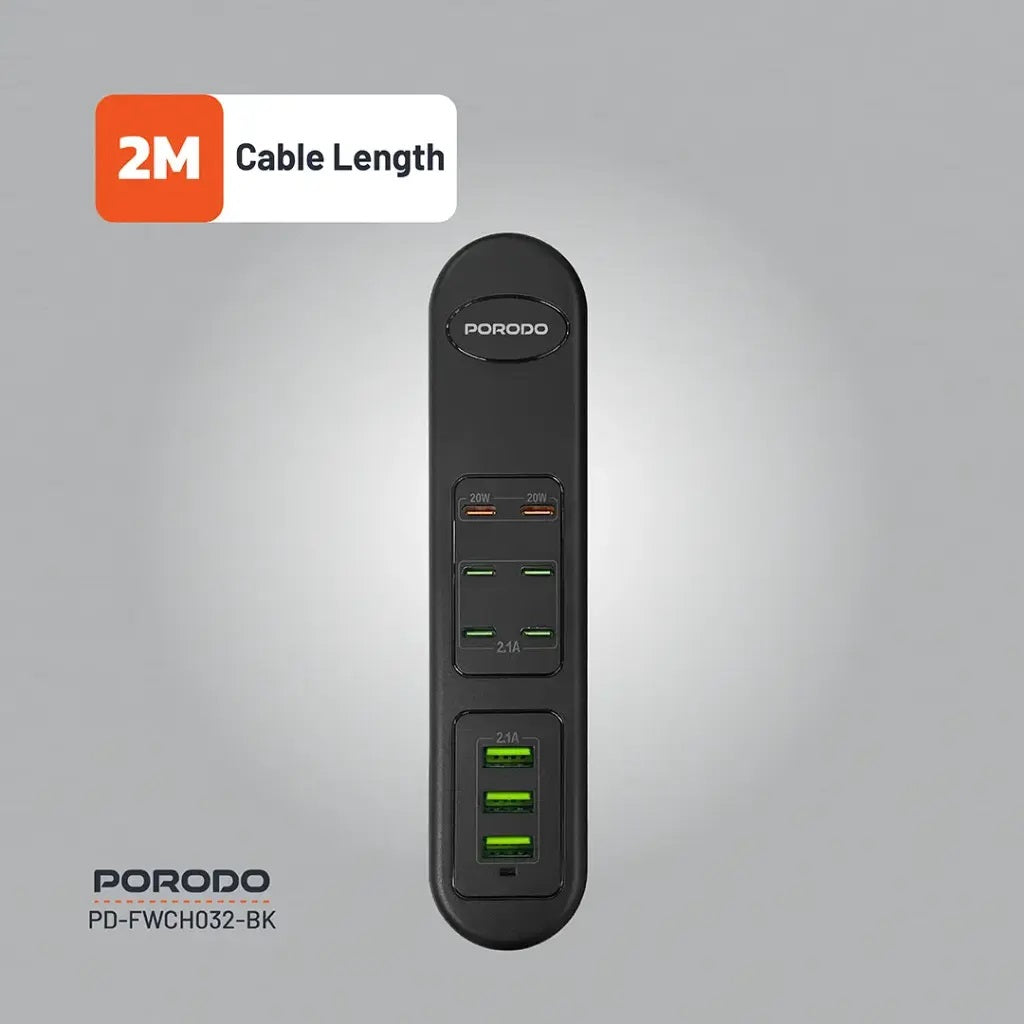 Porodo 50W Multi-Port USB Charging HUB - Black