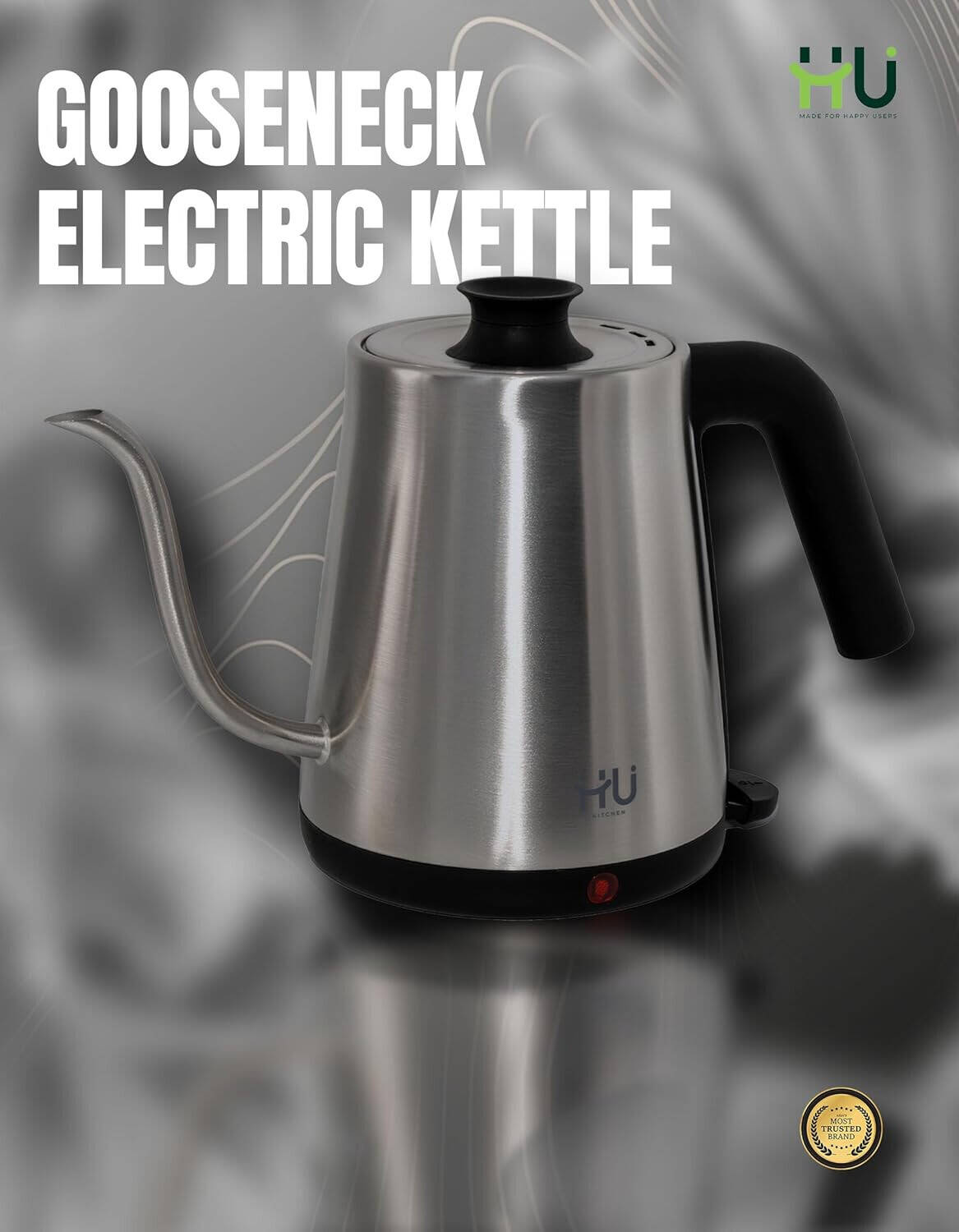 HU Gooseneck Electric Kettle 0.8L Stainless Steel Pour-Over Kettle – HKI-1007