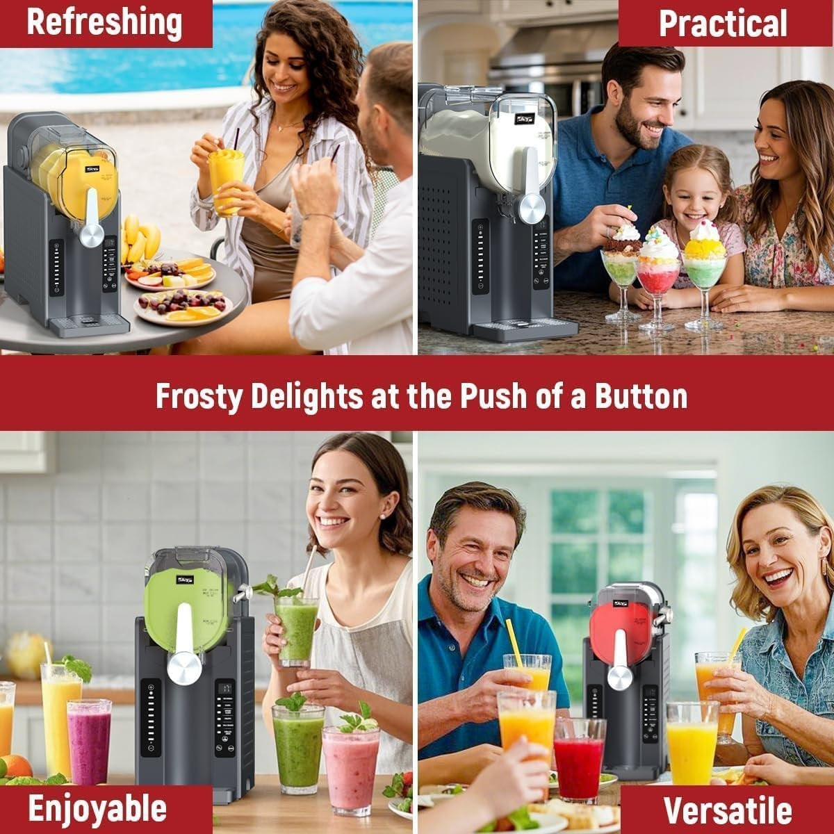 DSP KJ3085 Frozen Dessert & Slushie Maker – 1500W Electric Ice Drink Machine with Quick-Freeze, Compressor Cooling, 6 Preset Modes, Adjustable Thickness & One-Touch Control – Stainless Steel