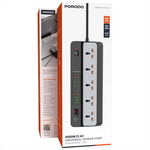 Power strip with packaging displaying PORODO branding and product details.