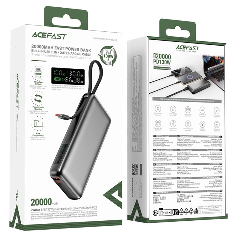 باور بانك شحن سريع للكمبيوتر المحمول والتابلت والهاتف PD130W 20000mAh - ايس فاست M22
