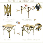 Close-up of the stable aluminum alloy surface and sturdy support tubes of the folding table.