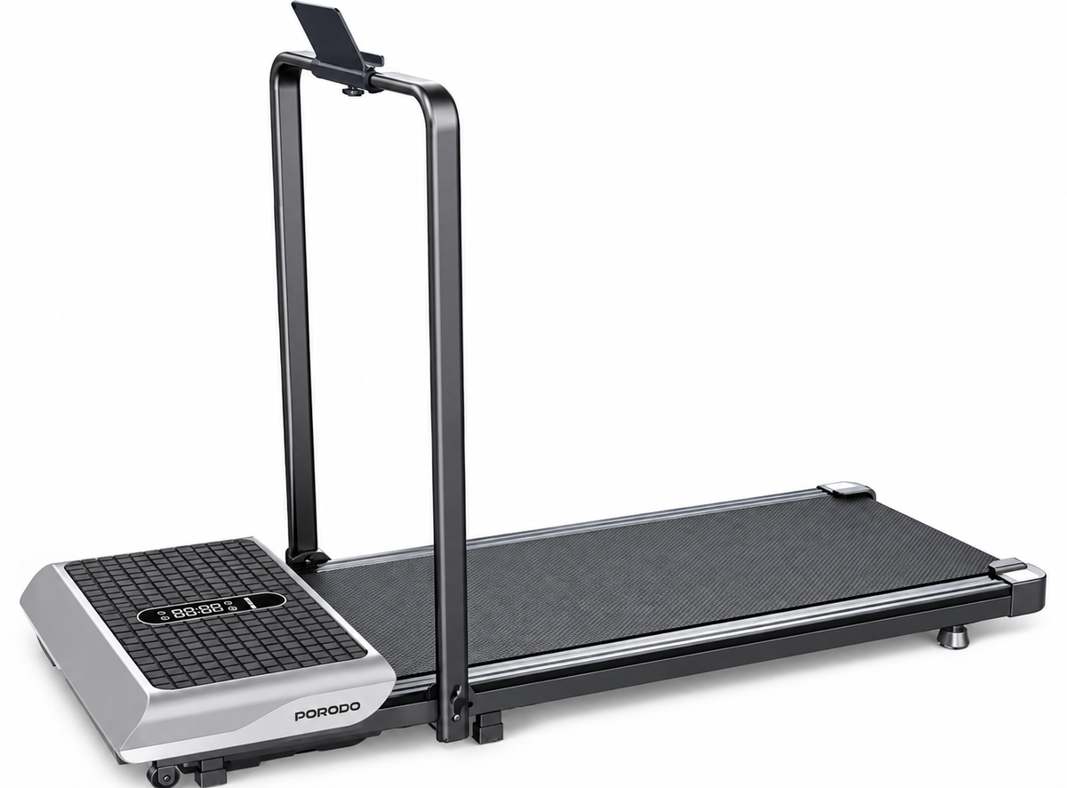 Porodo Athlete Dual-Function Treadmill with Built - in Vibration Training - Black