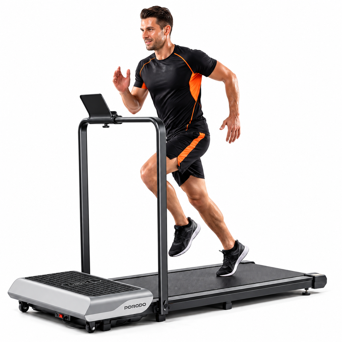 Porodo Athlete Dual-Function Treadmill with Built - in Vibration Training - Black