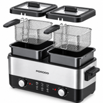 Porodo Lifestyle Dual Crispo Dual Basket Electric Deep Fryer with Manual Heat Control - Black