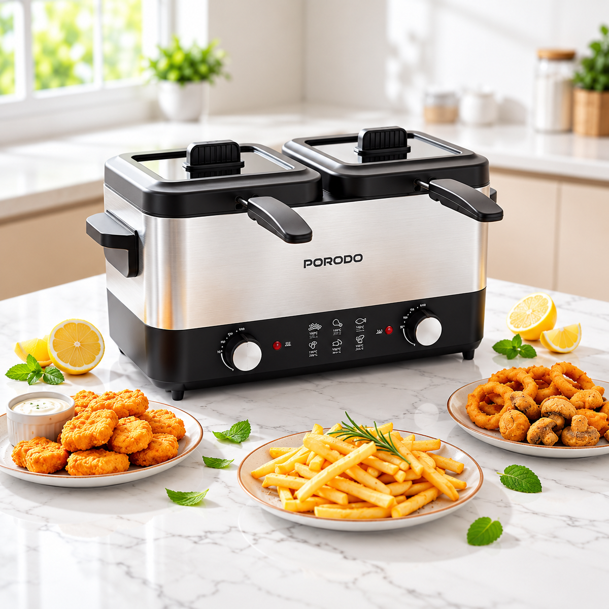 Porodo Lifestyle Dual Crispo Dual Basket Electric Deep Fryer with Manual Heat Control - Black