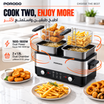 Porodo Lifestyle Dual Crispo Dual Basket Electric Deep Fryer with Manual Heat Control - Black