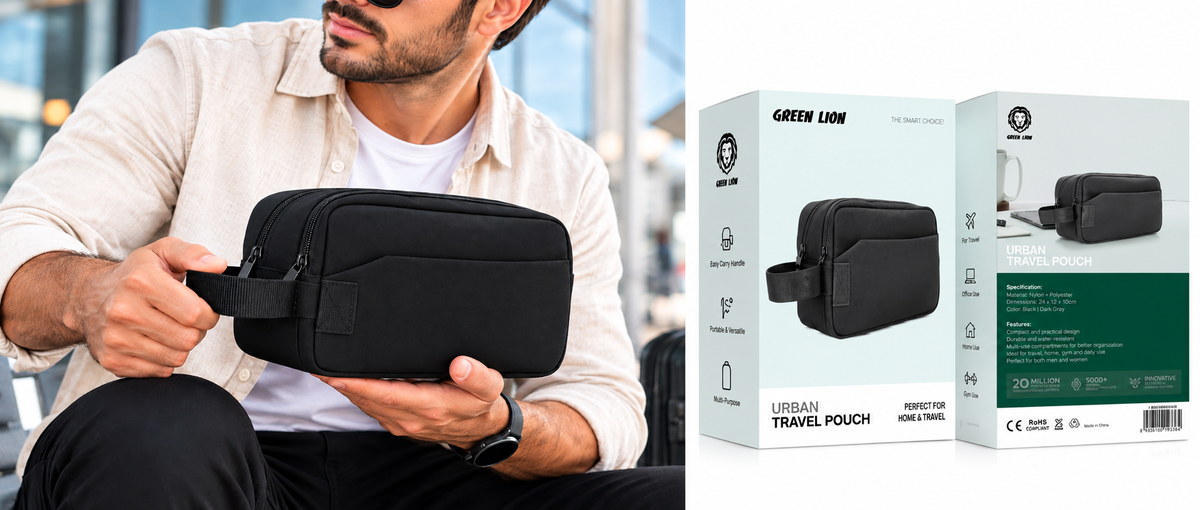 Green Lion Urban Travel Pouch Bag (Black)