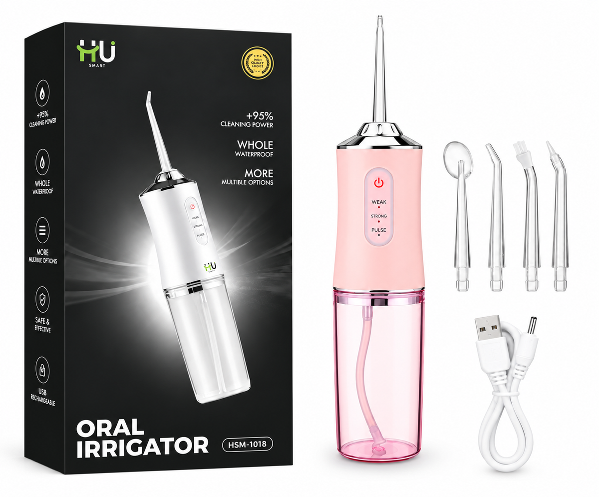 HU Smart Oral Irrigator HSM-1018 | Portable Cordless Water Flosser | Waterproof Dental Cleaner – Pink