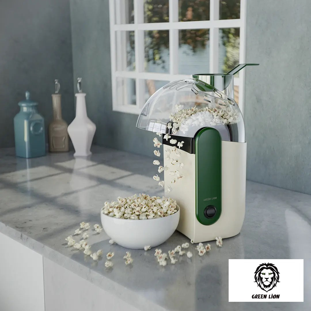Green Lion Pop Mate Popcorn Maker 1200W – Hot Air Popcorn Machine, Oil-Free, White 8784
