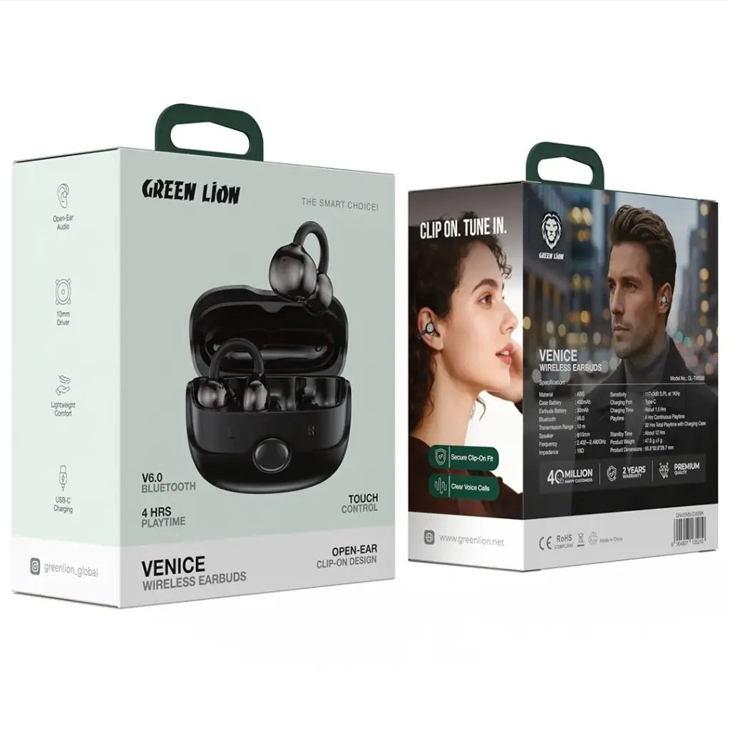 Green Lion Venice Wireless Earbuds – Open-Ear Bluetooth 6.0 Earbuds with 32 Hours Total Playtime 5210