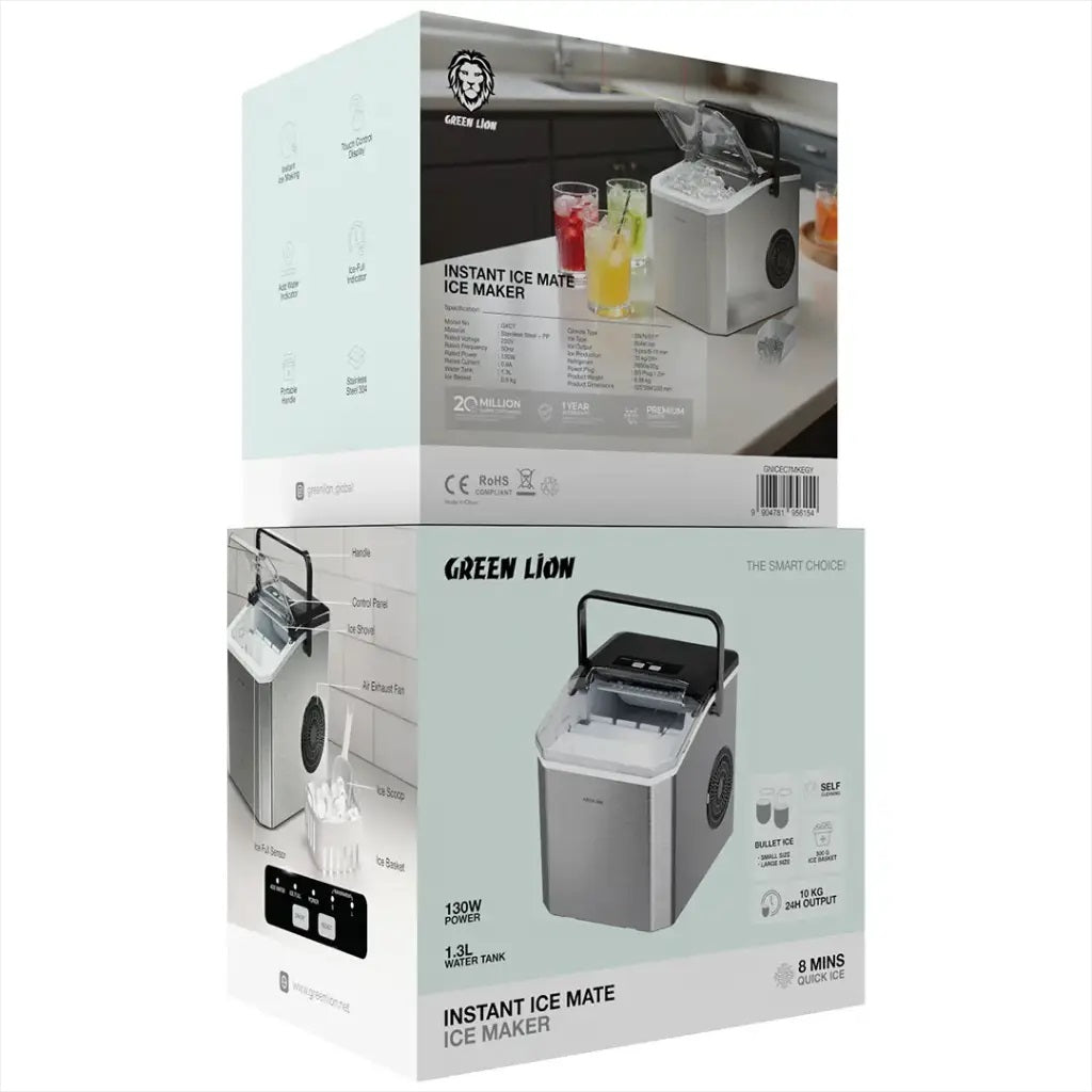 Green Lion instant ice maker packaging on a white background
