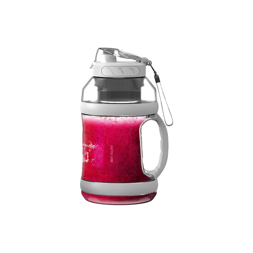 BPA-free water bottle with pink juice on a white background