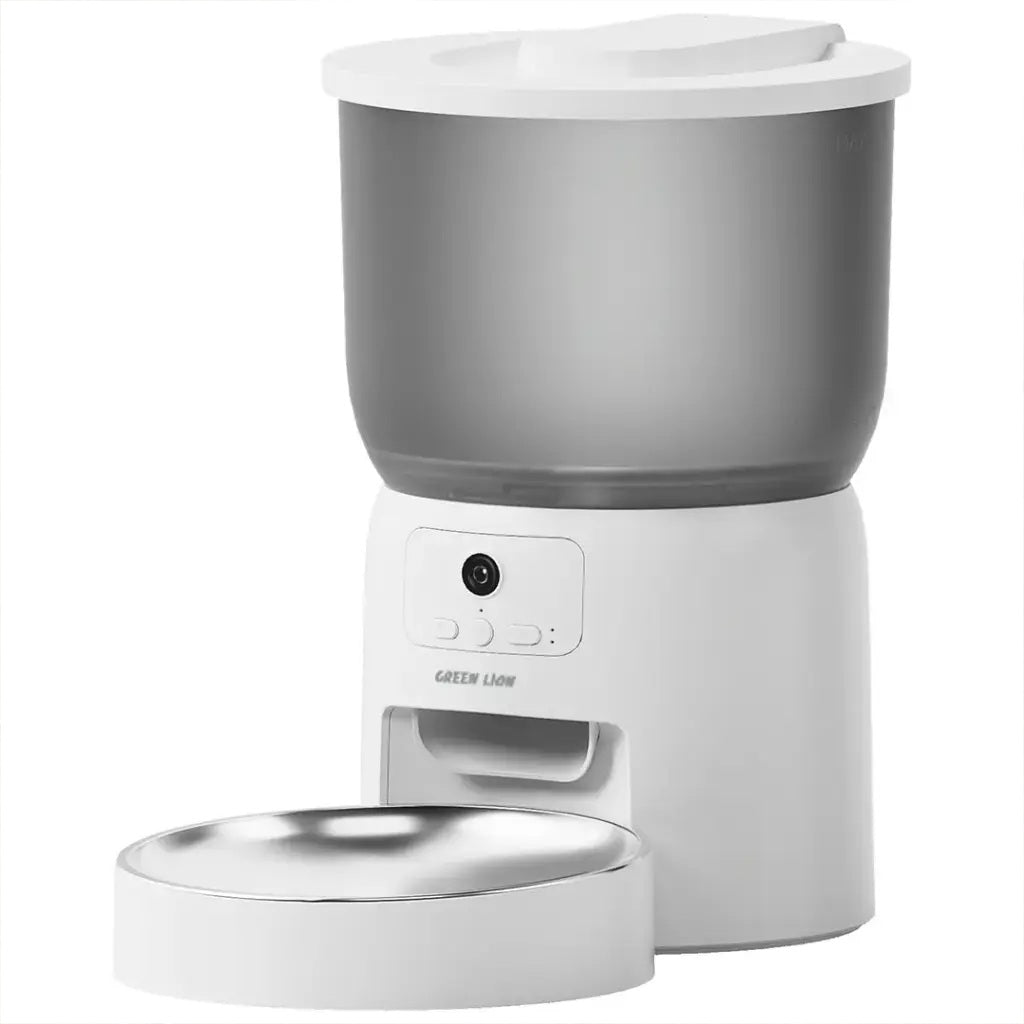 Green Lion smart pet feeder with HD camera and white finish	جهاز إطعام الحيوانات الأليفة الذكي من جرين ليون مع كاميرا HD