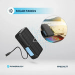 Solar panel power bank with Powerology branding on a light gray background