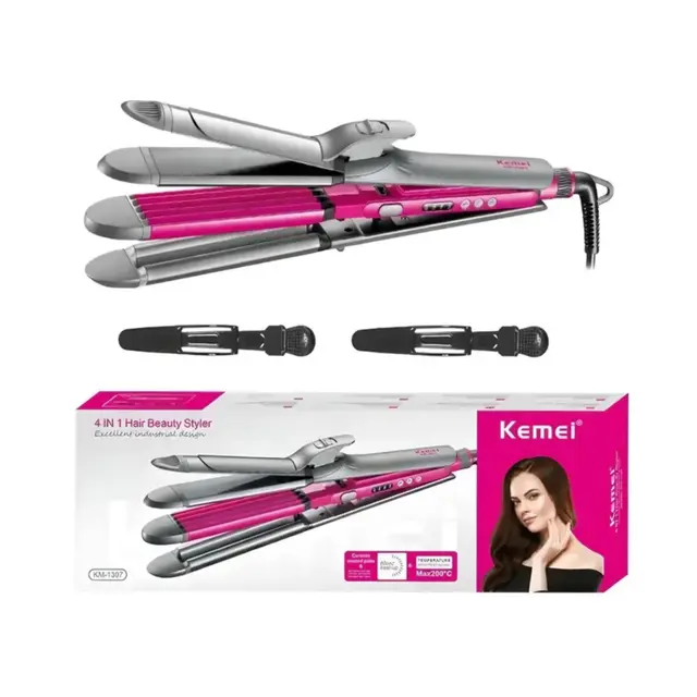 Kemei KM-1397 مصفف شعر 4 في 1 متعدد الوظائف لتجعيد الشعر وتمليسه وقصه وتصفيفات الهيبيز