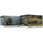 Two packaging boxes for a sleeping mat with product images and text on a white background.