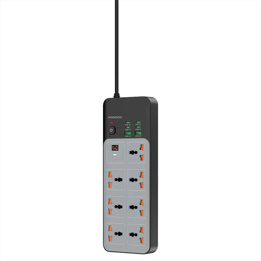 Porodo 3000W | 7AC Universal Power Strip with 6 USB Ports (4C + 2A) - Gray 862