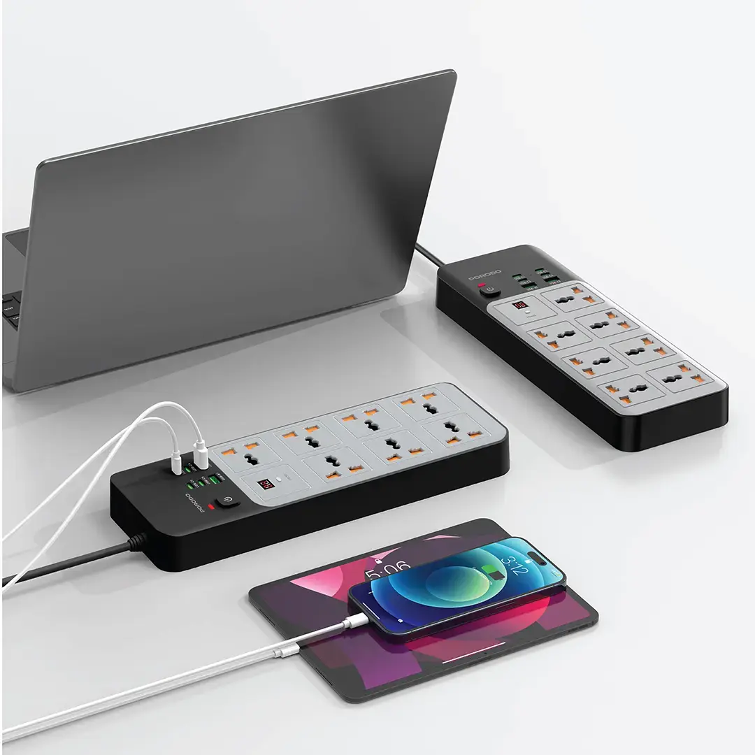 Porodo 3000W | 7AC Universal Power Strip with 6 USB Ports (4C + 2A) - Gray 862