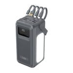 Gray power station with multiple ports and cables on a white background