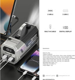 Green Lion Power Max Power Bank With High Lumens LED Flash Light, 50K mAh,  Fast Charging, Retractable Cable, Digital Display, Multi Device Charging - Silver
