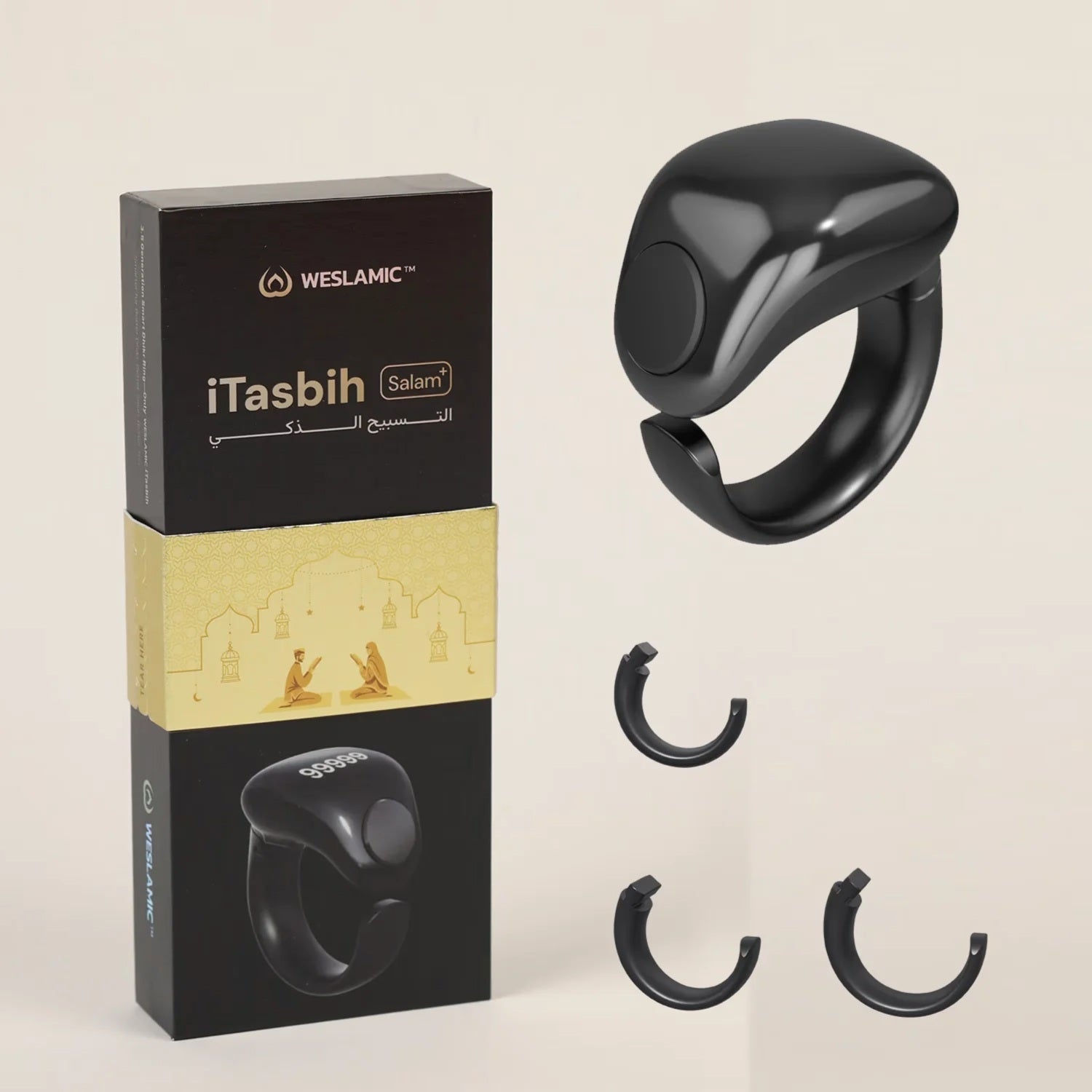 Portable charging cable connected to the lightweight Weslamic digital prayer ring."