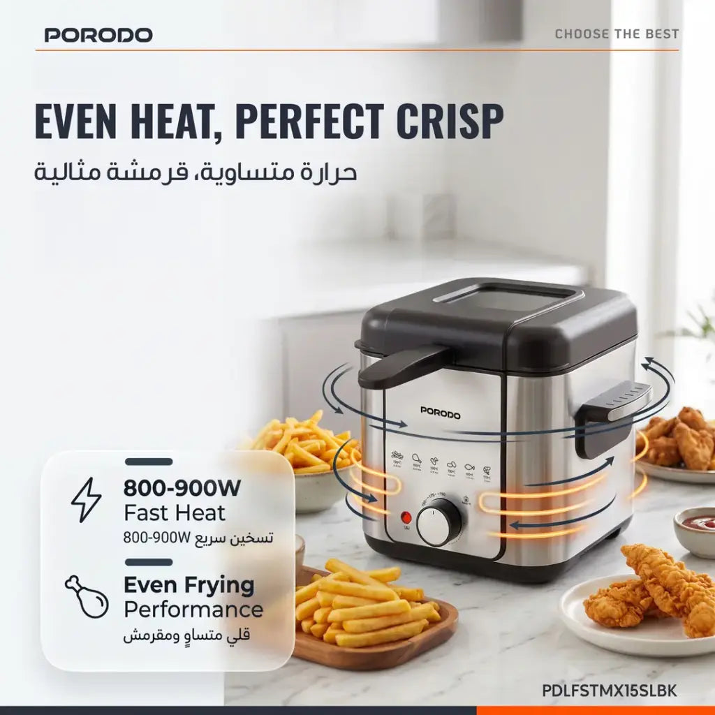 Porodo Lifestyle Crispo Single Basket Electric Deep Fryer - Silver / Black