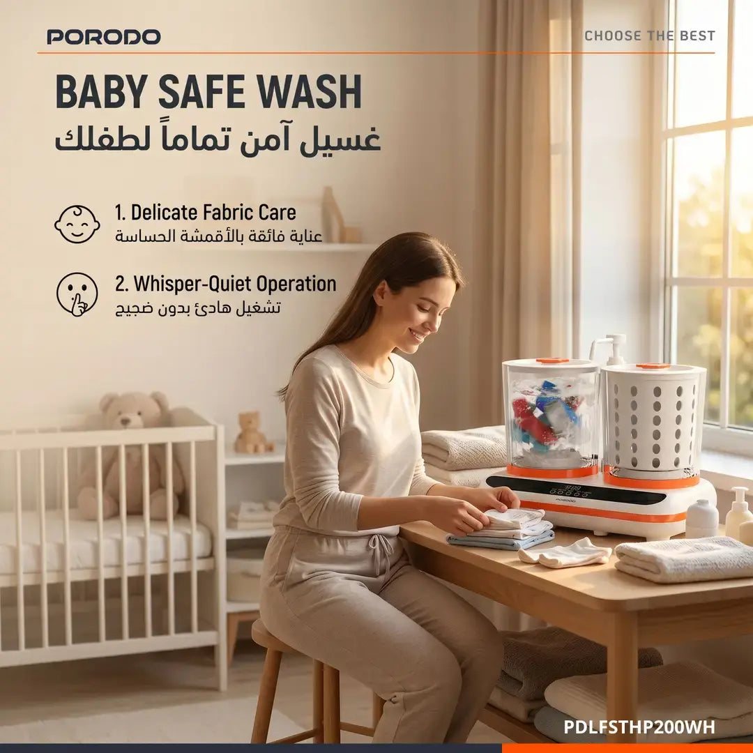 Porodo Lifestyle Launder Twin 2L Portable Mini Washing Machine - White