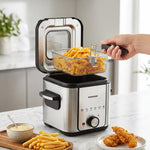 Porodo Lifestyle Crispo Single Basket Electric Deep Fryer - Silver / Black