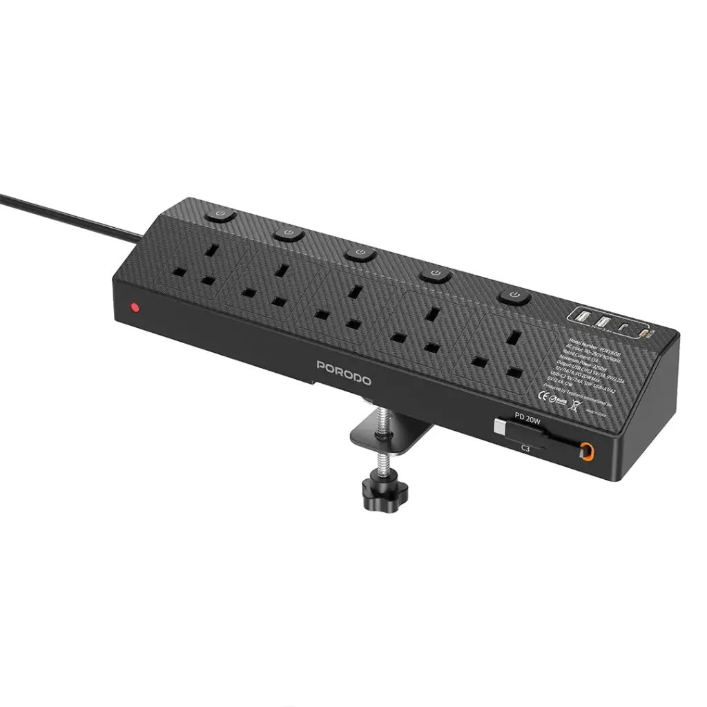 Porodo Voltguard Multi-Port Power Socket PD 20W - Black