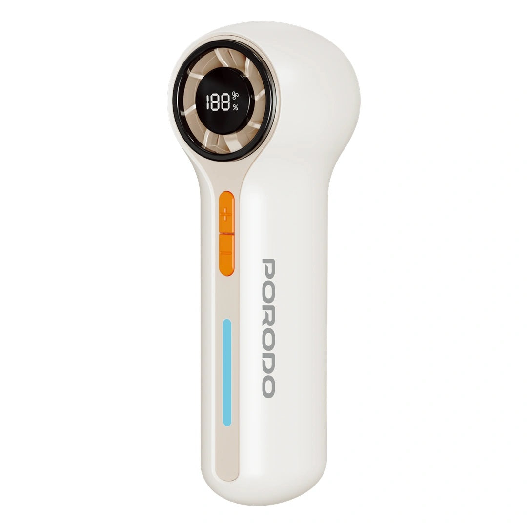 White handheld device with digital display and 'PORODO' branding on a white background