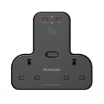 Black Porodo power adapter with multiple ports on a white background