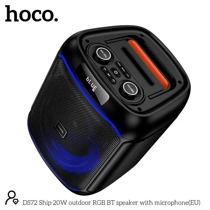Side view of the lightweight ABS body of the HOCO DS72 speaker, suitable for outdoor use.