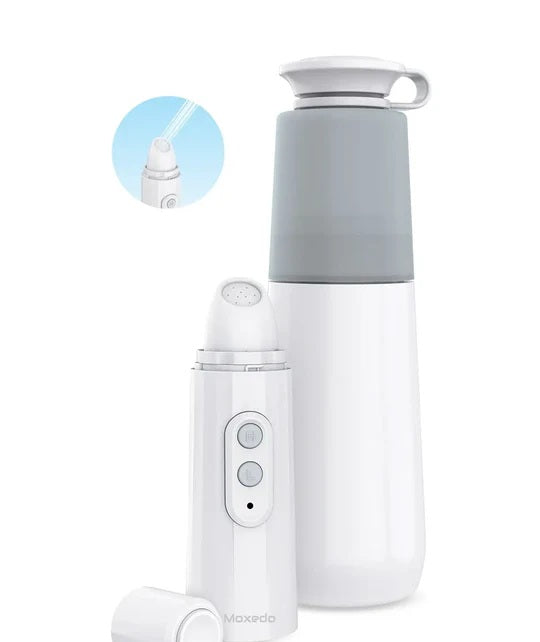 Moxedo portable hygiene bidet sprayer with 270ml water bottle.	شطاف موديكسو المحمول للنظافة الشخصية مع زجاجة ماء سعة 270 مل.