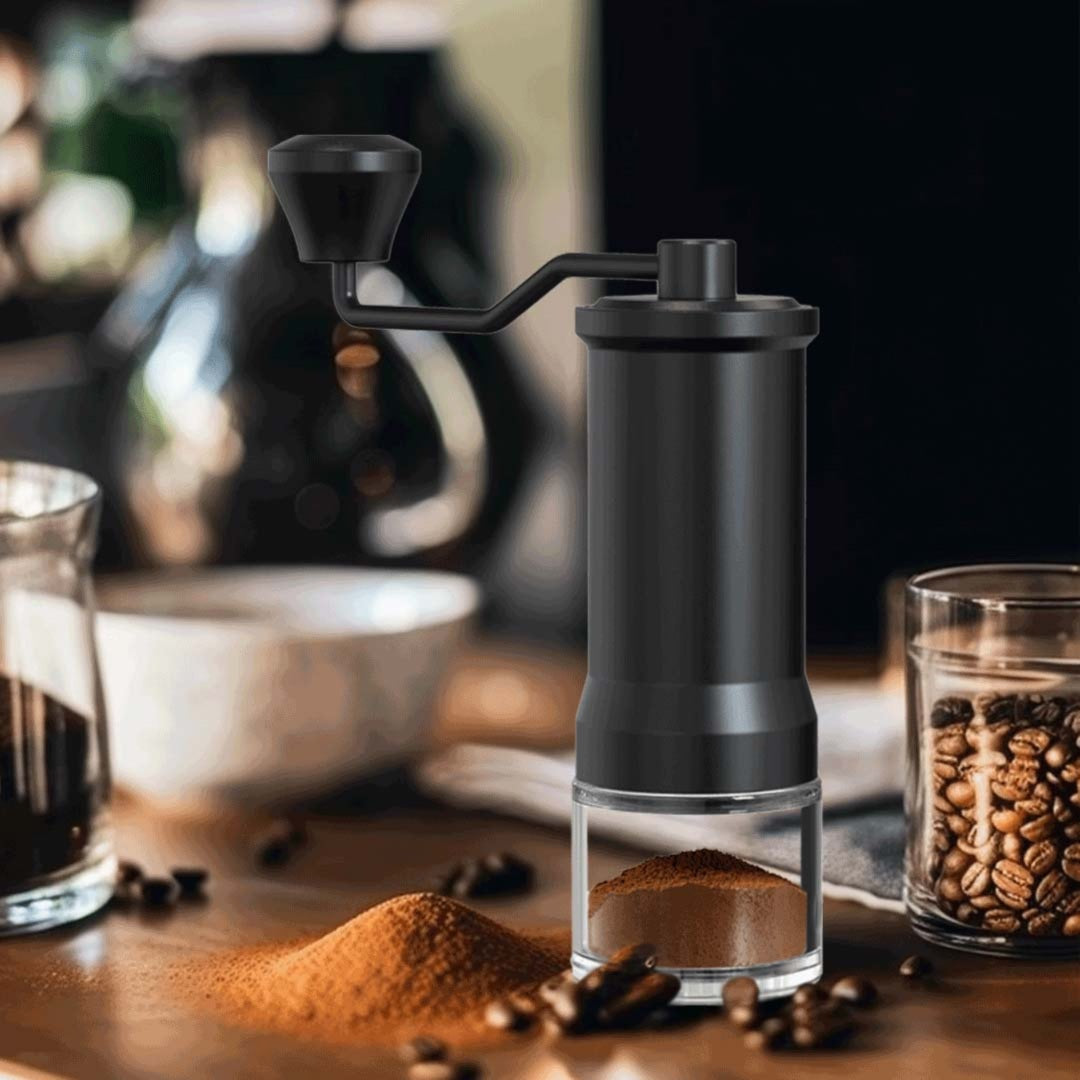 Durable stainless steel and glass construction of LePresso 6310 coffee bean grinder with 35g capacity