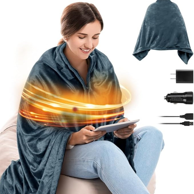 Portable heated shawl with 8 heating zones for full back warmth.	شال تدفئة محمول بـ 8 مناطق حرارية لتدفئة الظهر بالكامل.