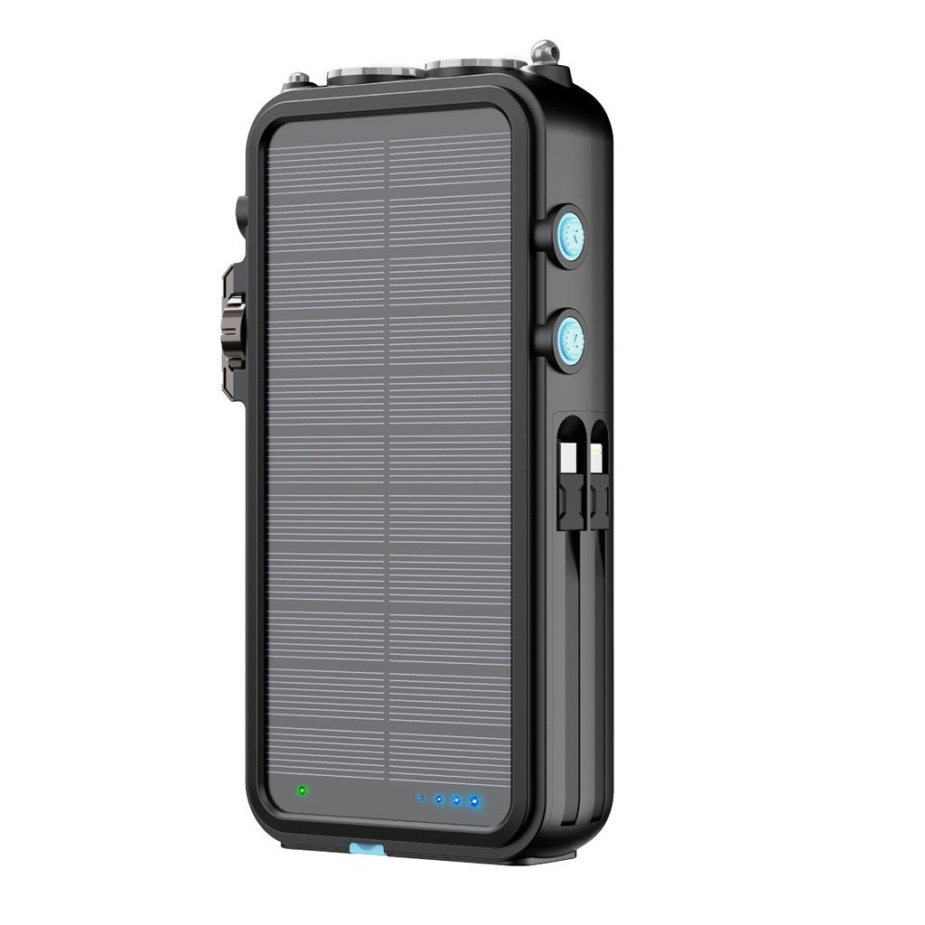Black portable power station with solar panel on a white background