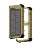 Rugged solar power bank with a handle on a white background