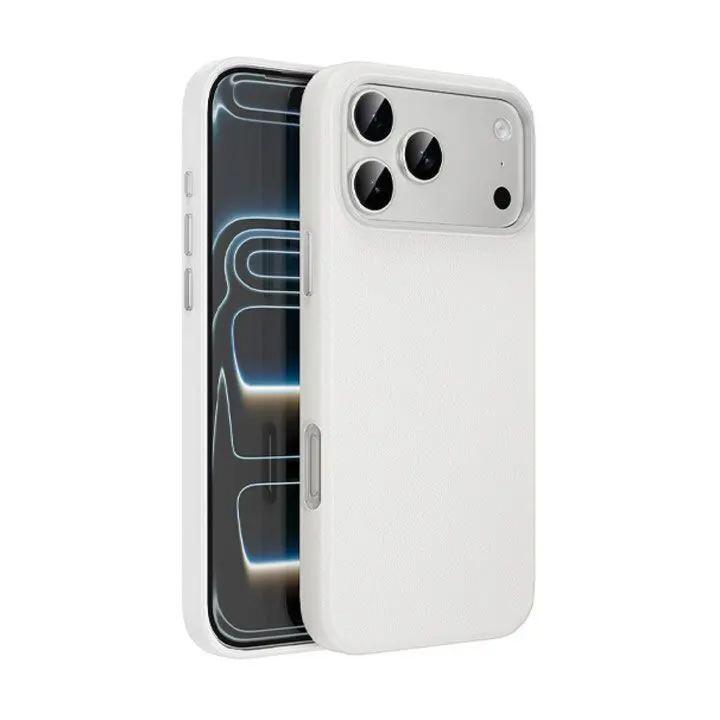 Hoco DG29 pink leather case for iPhone 17 Pro with a sophisticated textured finish.