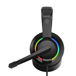Black gaming headset with RGB lighting on a white background