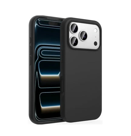 Premium soft-touch silicone exterior of the Xund iPhone 17 Pro black case.