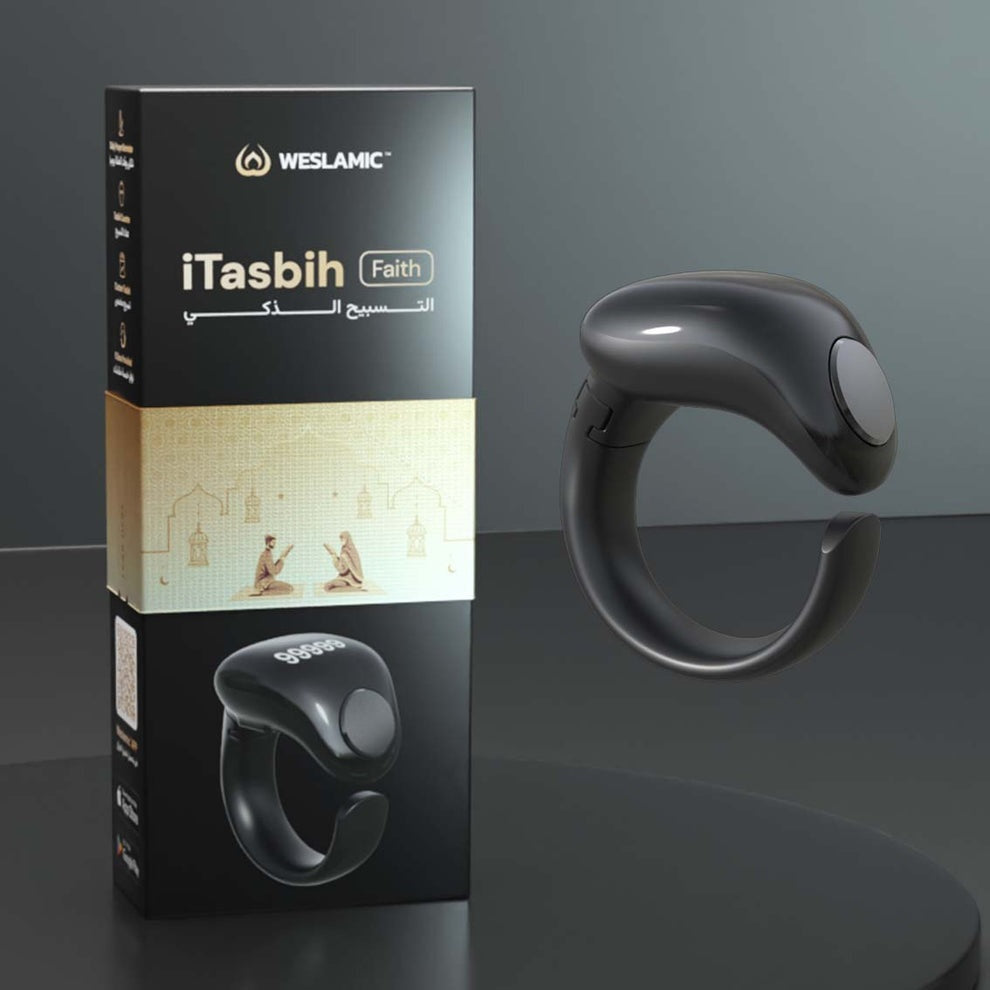 Three interchangeable ring sizes (18mm, 20mm, 22mm) included with the Weslamic smart dhikr ring