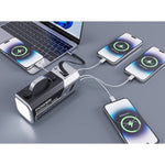 Green Lion Power Max Power Bank With High Lumens LED Flash Light, 50K mAh,  Fast Charging, Retractable Cable, Digital Display, Multi Device Charging - Silver